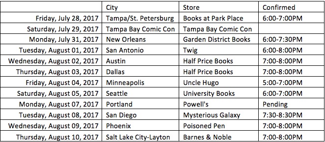 table of Larry Correia tour dates