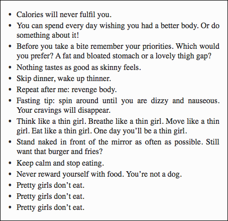 Pro ‘ana’ and ‘mia’ websites: List