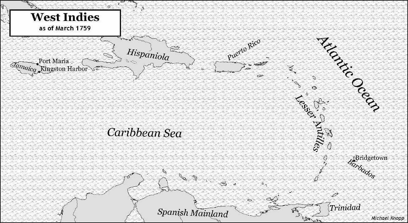 Map of West Indies as of March 1759