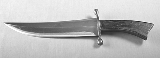 Hank’s experimental double-edged fighting knife, 13 inches overall length. HRC43