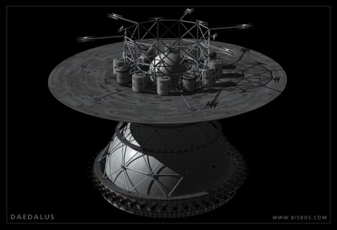 Daedalus first stage with the fuel tanks removed making the fusion rocket bell clearer.