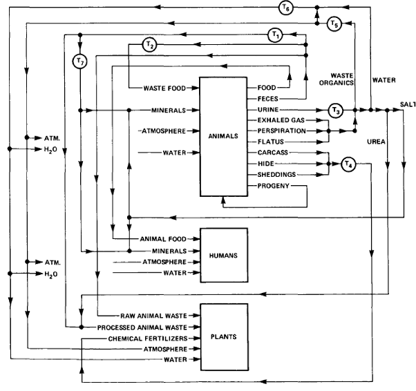 Example loop-closing flow sheet for generalized closed life-support system